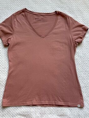 PACT Organic Cotton V Neck T Shirt S Mauve Pink Minimalist Capsule Wardrobe
